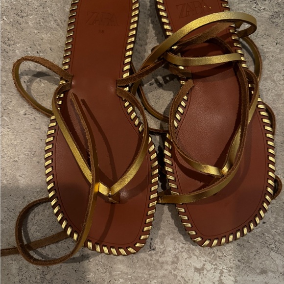Zara Brown and Gold Sandals with Elegant Design - Picture 1 of 3